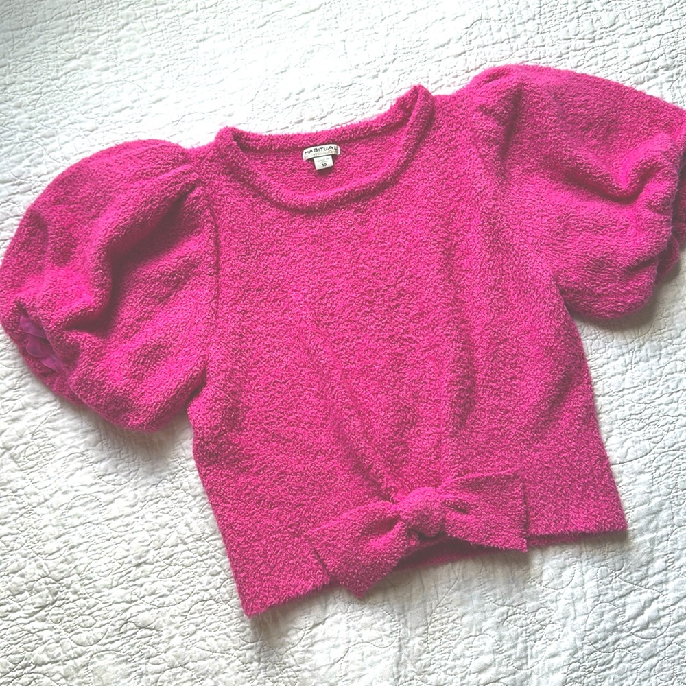 Hot pink fuzzy Girls sweater. Size 10